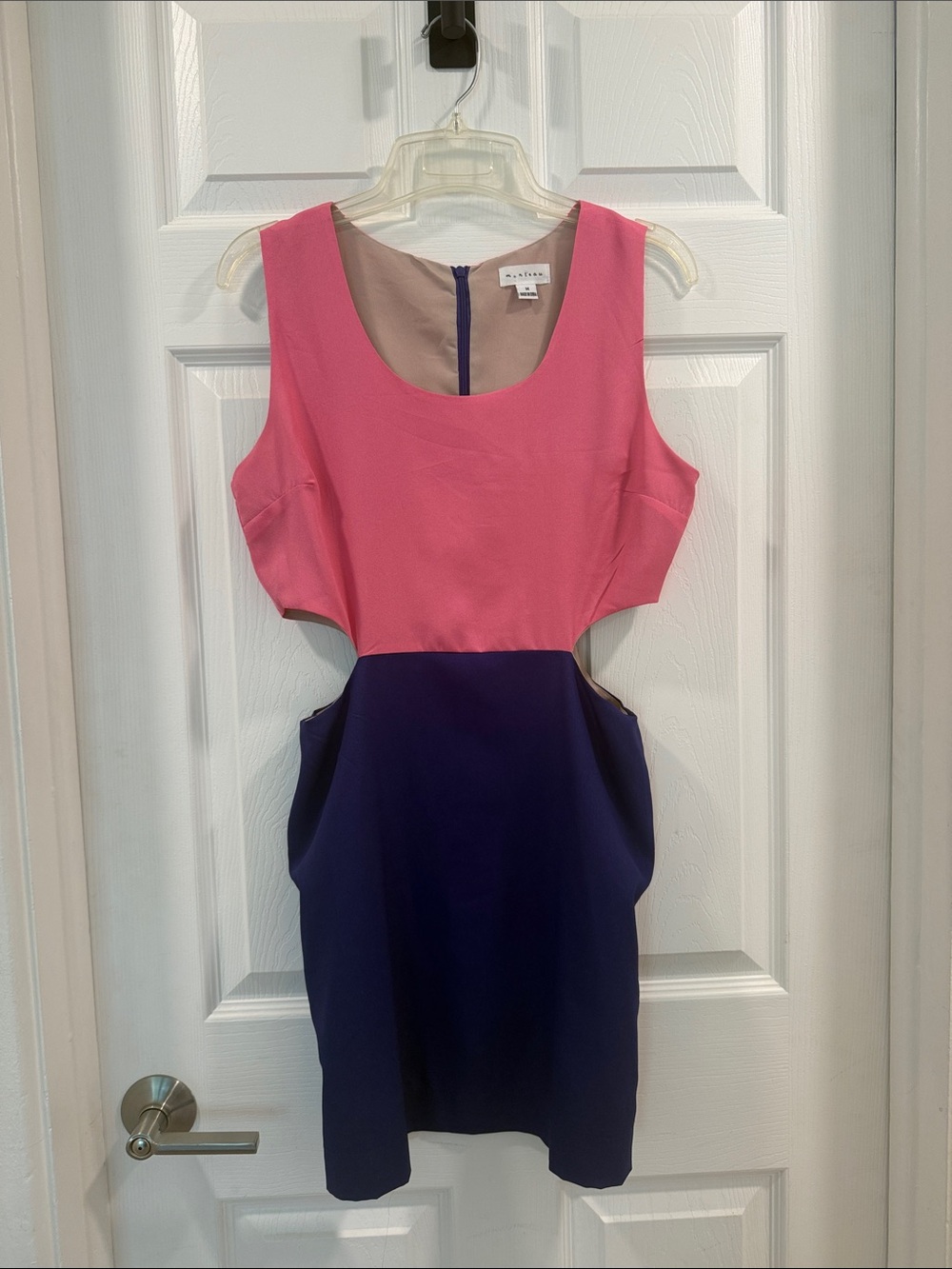 Monteau Pink and Navy Colorblock Cutout Mini Dress